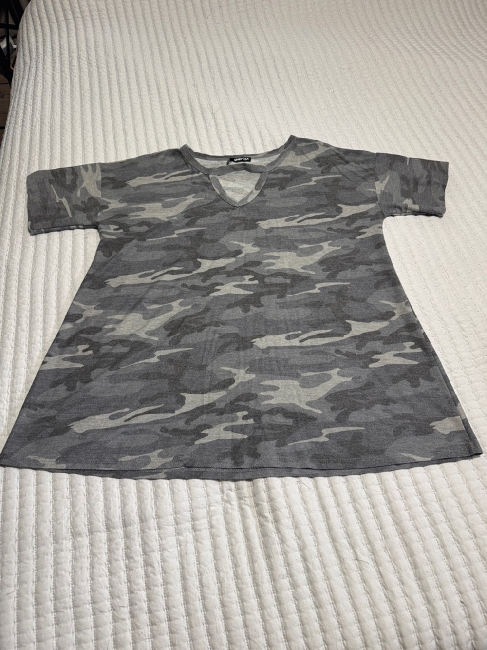 Gray Camo V-Neck Tunic Top